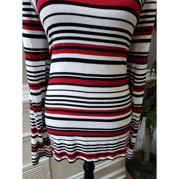 Women's Zenergy by Chico's Red & Black Striped Cowl Neck Long Sleeve Top Size L - Picture 4 of 11